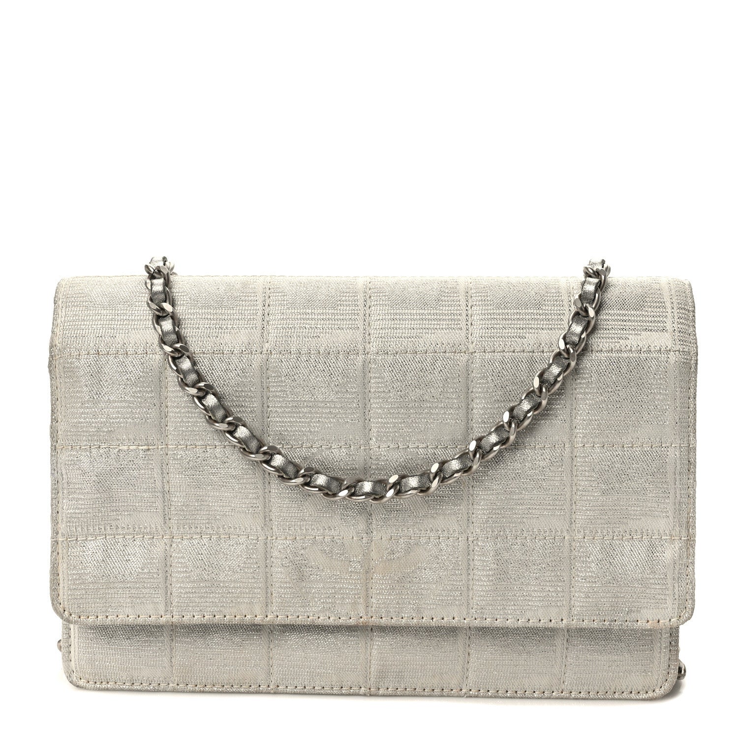 Chanel Nylon Travel Wallet On Chain WOC Metallic Silver 1 of 13