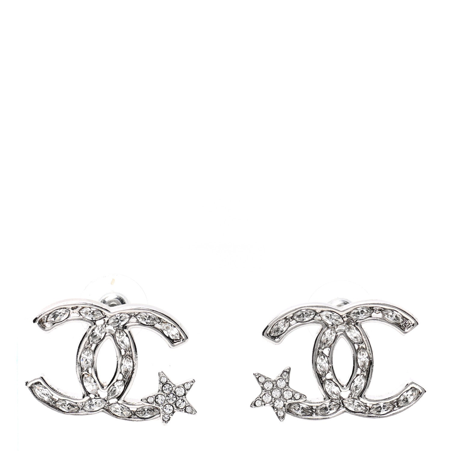 Chanel Crystal CC Starfall Earrings Silver 1 of 4