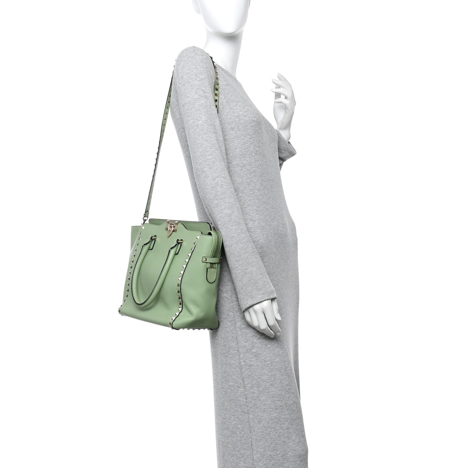 Valentino Garavani Vitello Rockstud Double Handle Tote Green Tea Sorbet 2 of 10