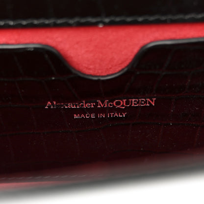 Alexander McQueen Shiny Calfskin Crocodile Embossed Mini Jeweled Satchel  Black 6 of 13