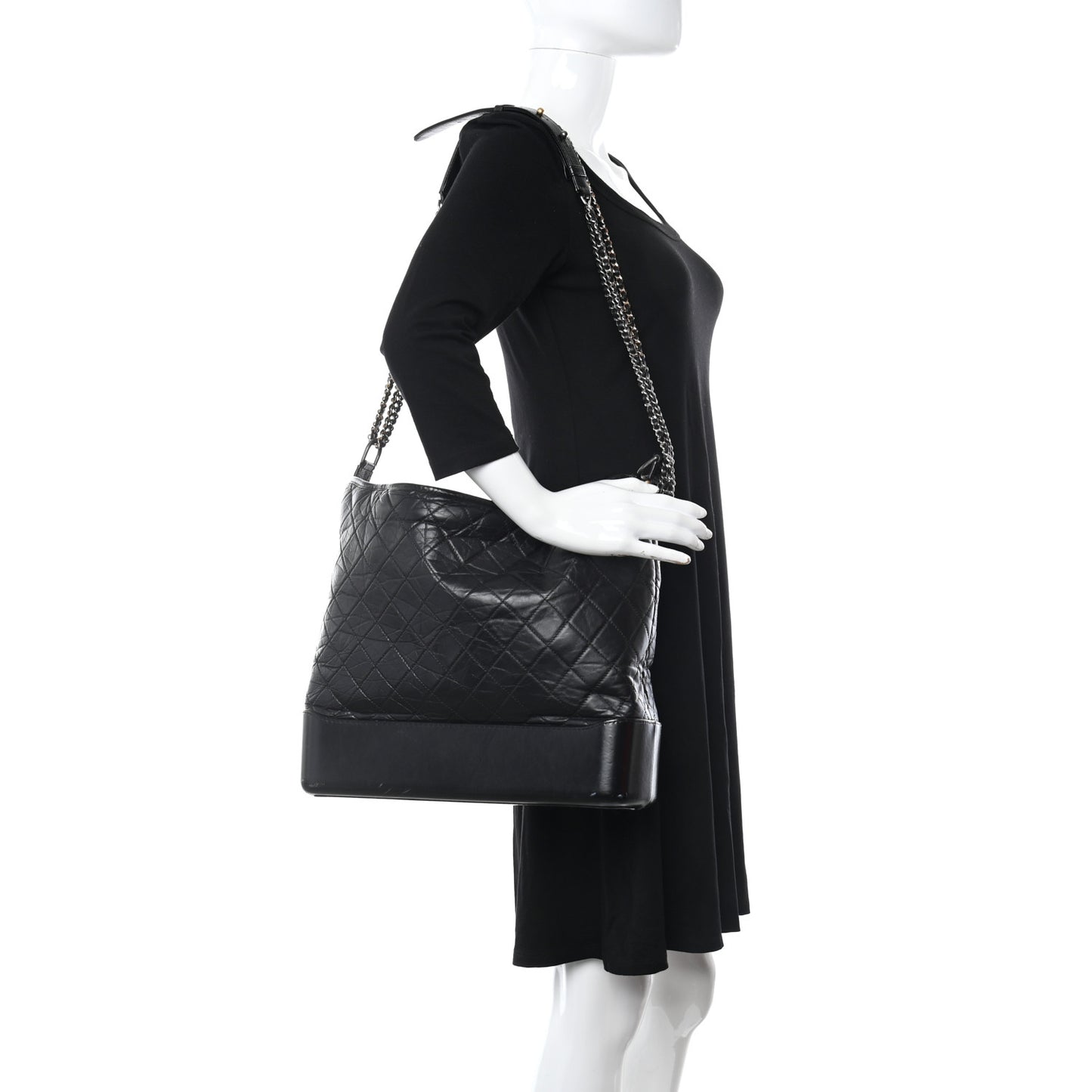 Aged Calfskin Quilted Maxi Gabrielle Hobo Black