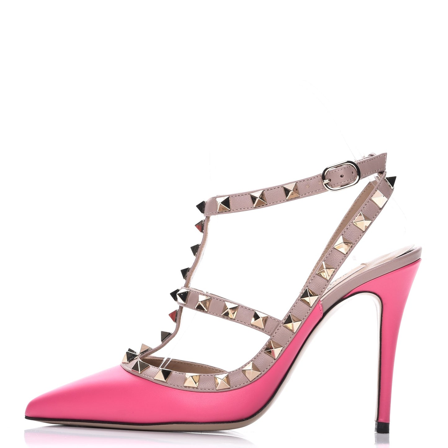 Calfskin Nappa Rockstud Ankle Strap 100mm Pumps 35.5 Peony Poudre