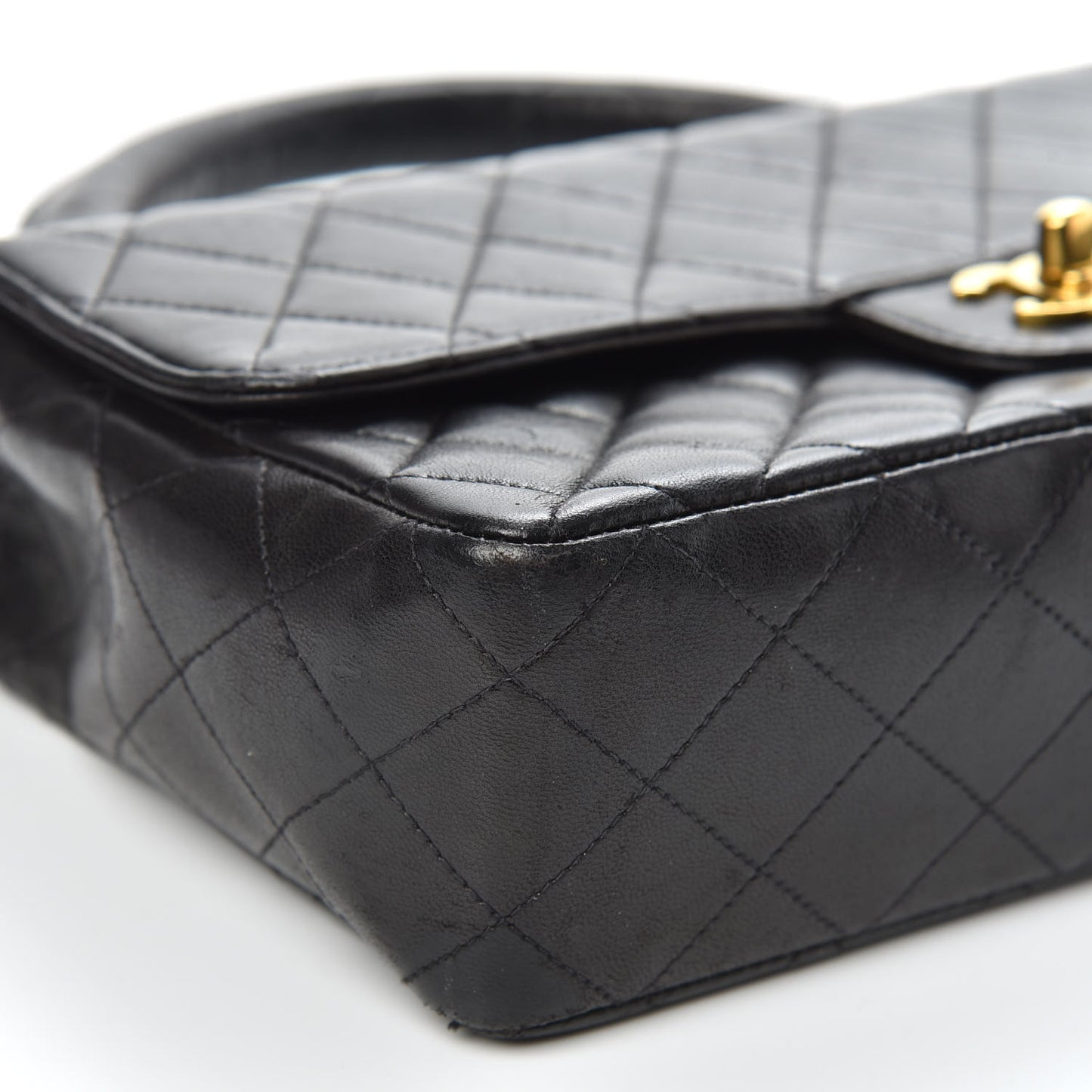 Lambskin Quilted Medium Rectangular Kelly Flap Bag Black