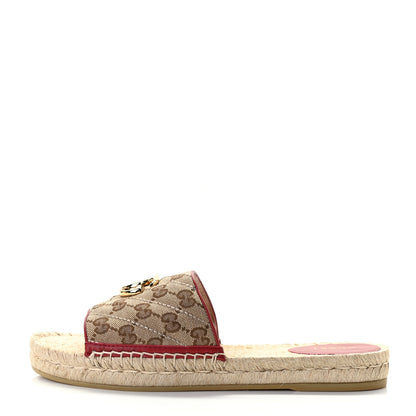 Gucci Monogram Matelasse GG Marmont Espadrille 20mm Slide Sandals 40 Beige Ebony New Cherry Red 1 of 12