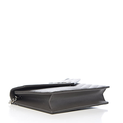 Saint Laurent Grain De Poudre Matelasse Chevron Monogram Envelope Chain Wallet Coal 4 of 10