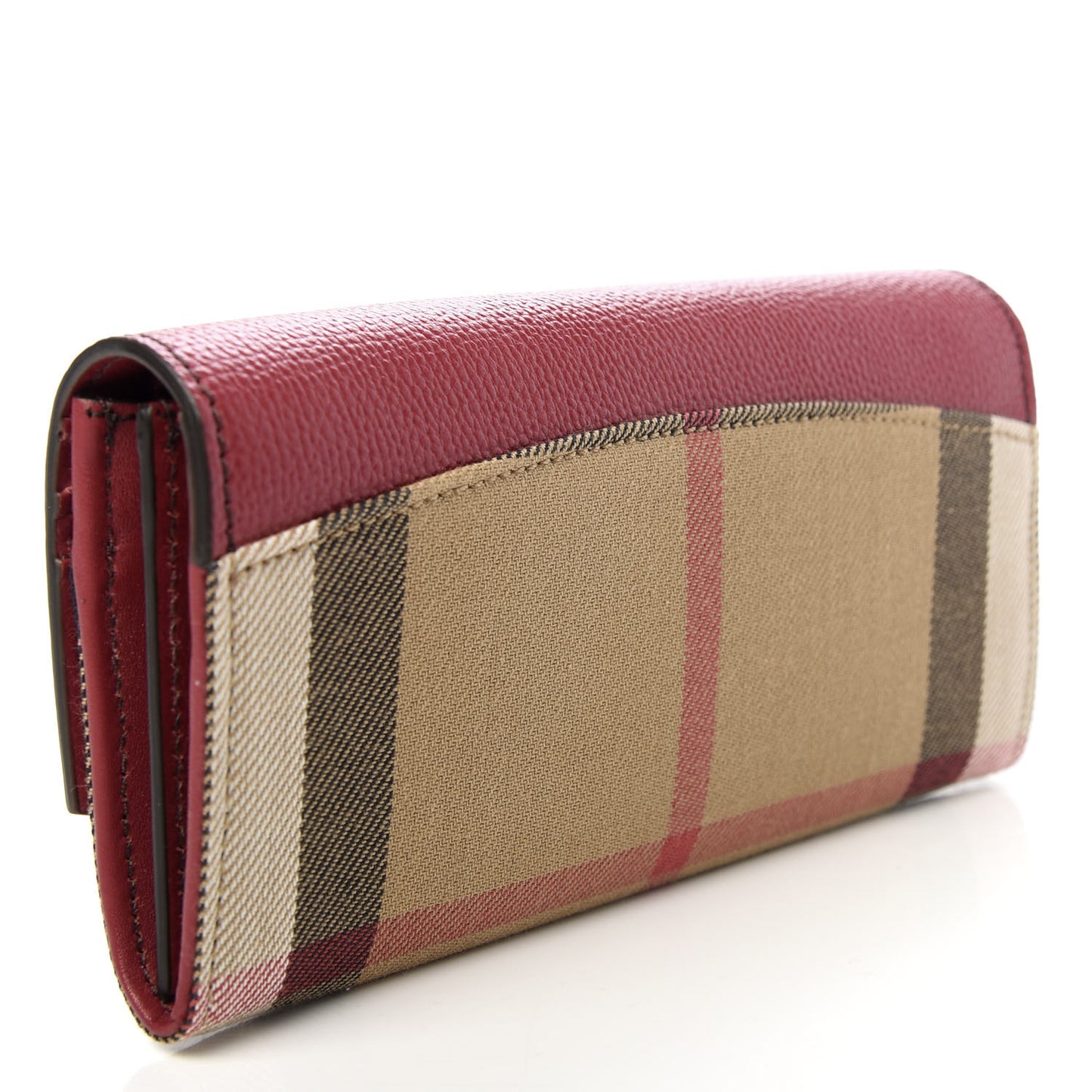 Grainy Calfskin House Check Porter Continental Wallet Russet Red