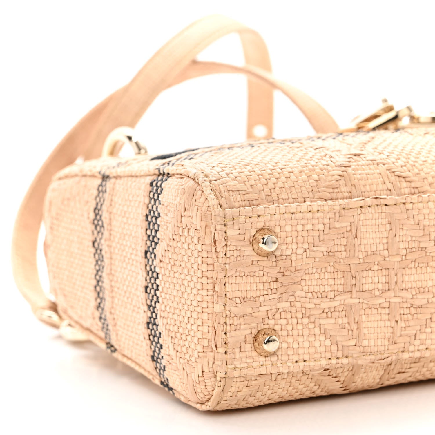 Christian Dior Raffia Woven Cannage Embroidered Mini Lady D-Lite Natural Black 8 of 10