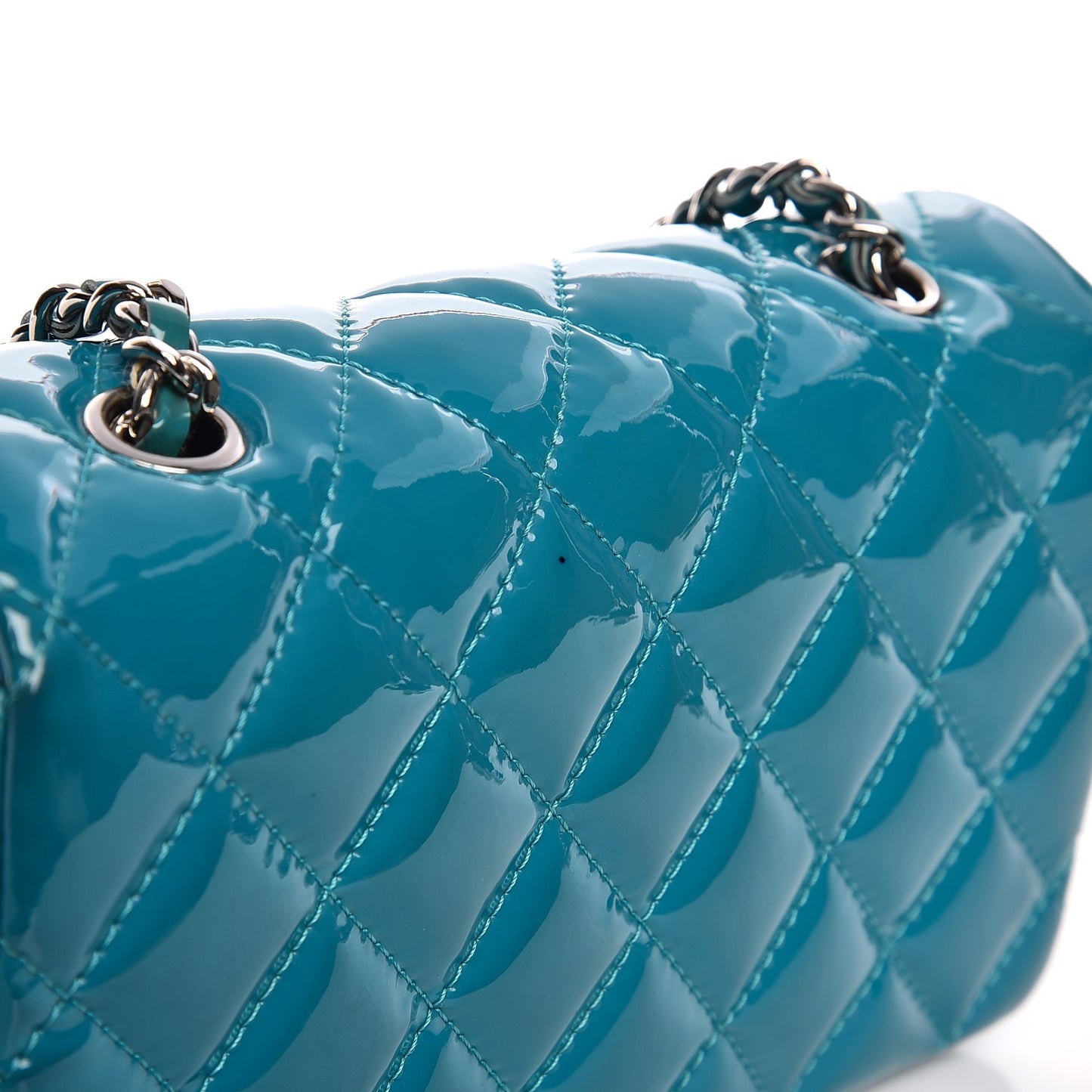 Patent Quilted Extra Mini Flap Blue