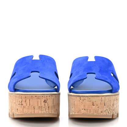 Hermes Suede Goatskin Cork Eze 30 Sandals 39 Bleu Ocean 2 of 9