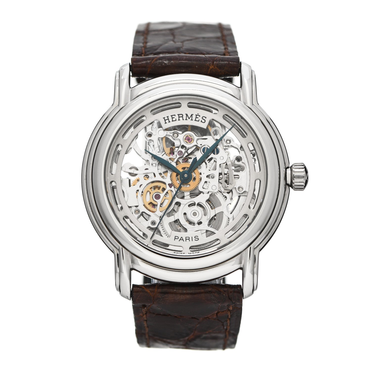 Hermes Stainless Steel Alligator 36mm Sesame TTFM Skeleton Automatic Watch Havane 1 of 4