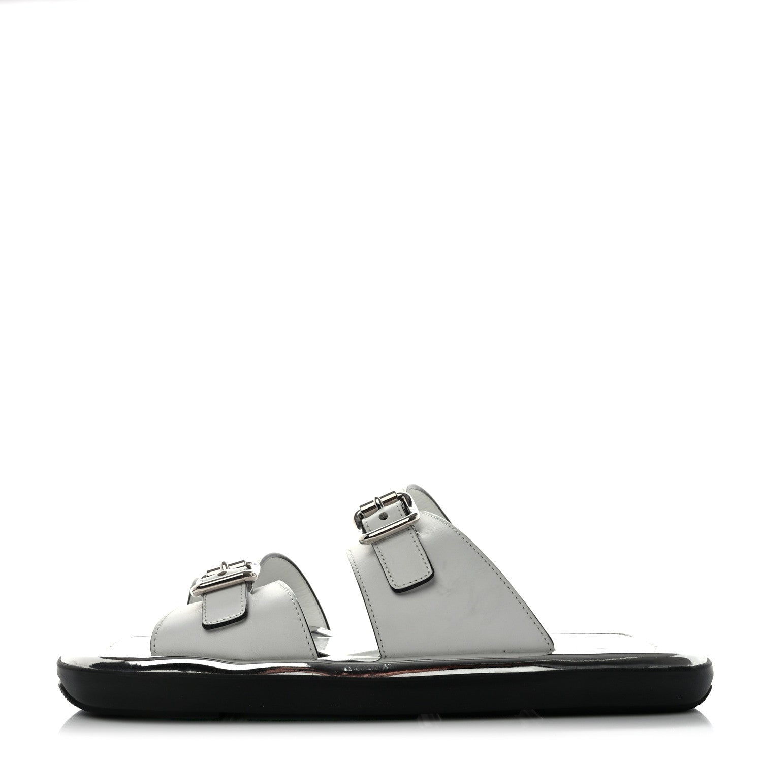 Prada Natural Calfskin Double Buckle 20mm Sandals 38.5 White 1 of 11