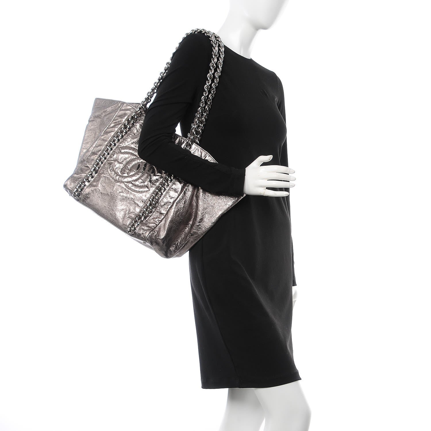 Chanel Metallic Cracked Calfskin Modern Chain Tote Dark Grey 2 of 8