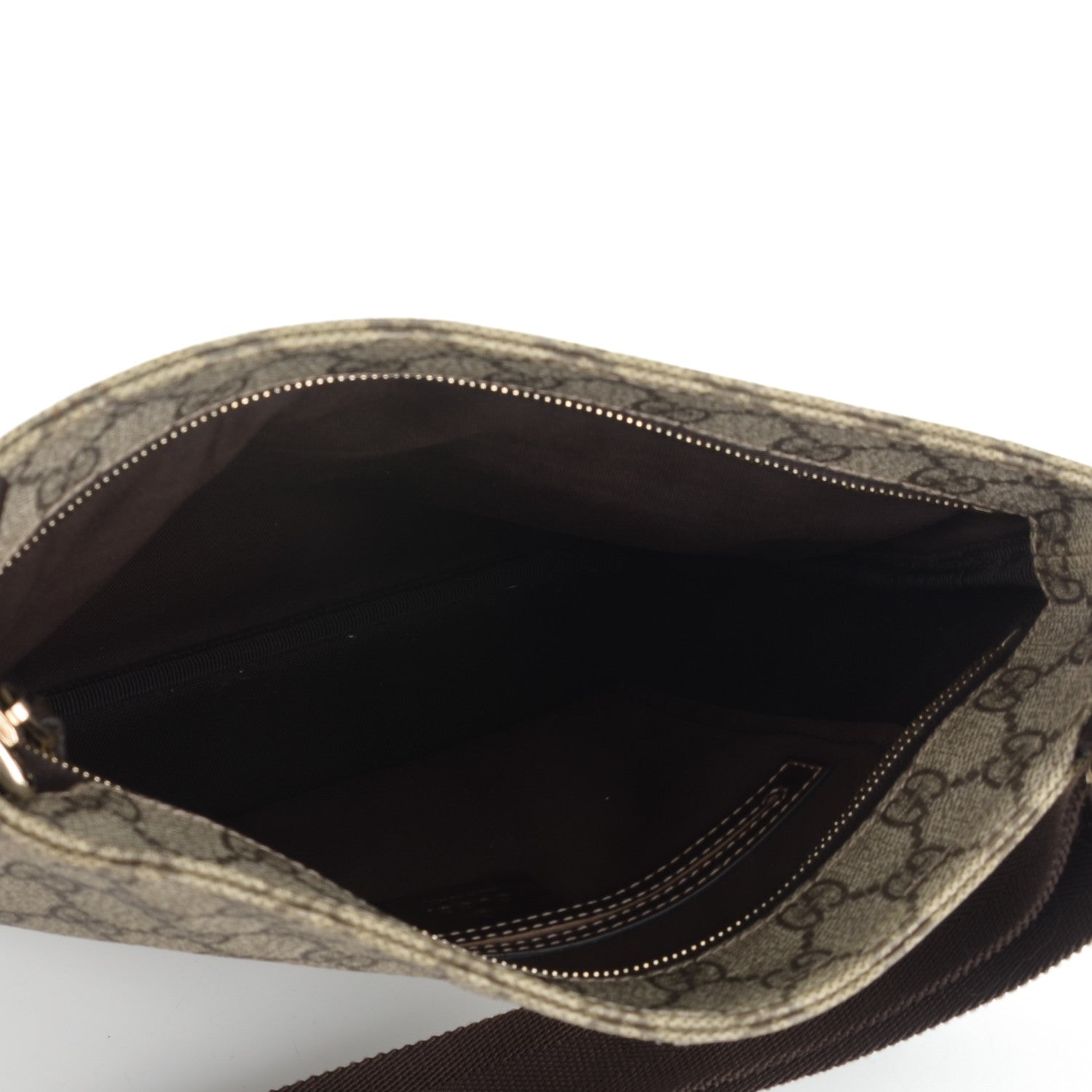 Gucci GG Supreme Monogram Selleria Calfskin Small Flat Side Zip Messenger Bag Beige Ebony Cocoa Dark Chocolate 5 of 7