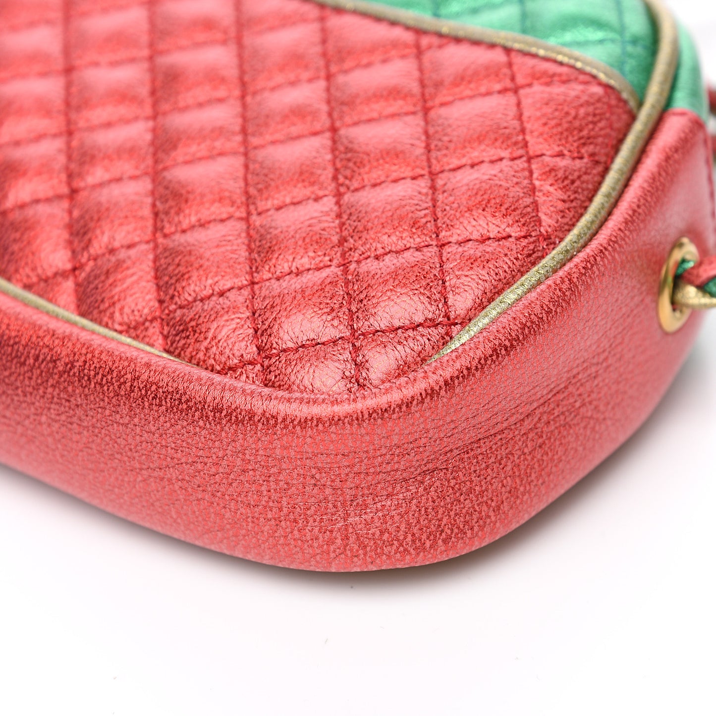Laminated Nappa Trapuntata Mini Zumi Dome Shoulder Bag Rosso Jasmine Green Rame