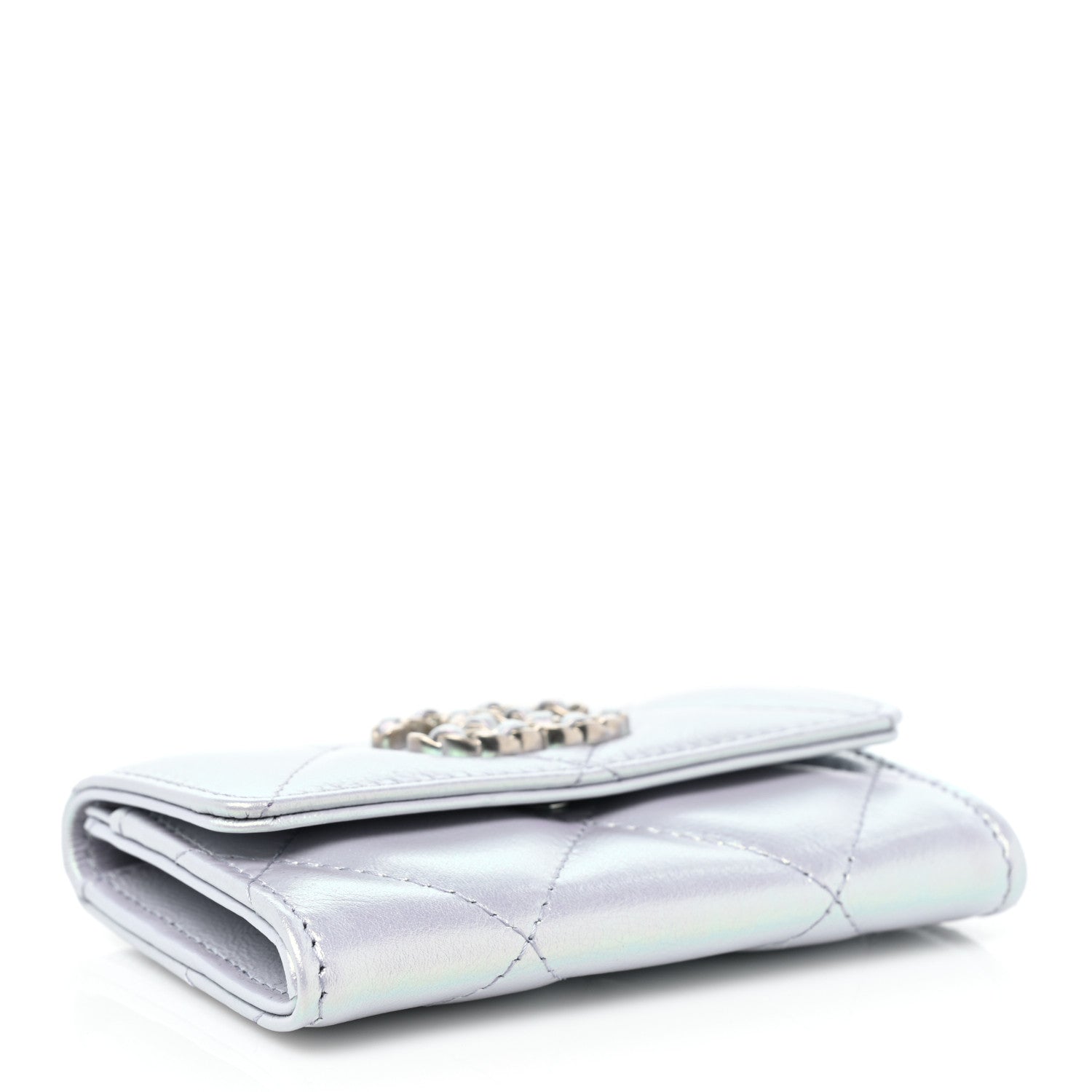 Chanel Iridescent Calfskin Quilted Chanel 19 Flap Card Holder Light Purple 4 of 8