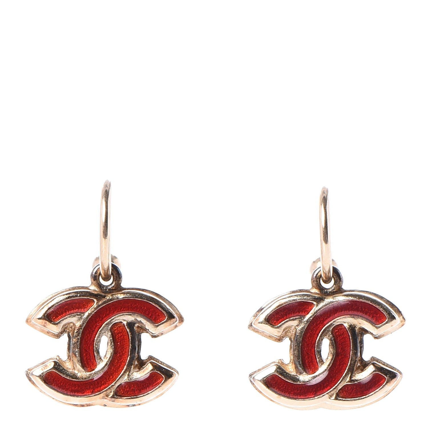 Chanel Enamel CC Earrings Red Gold 1 of 6