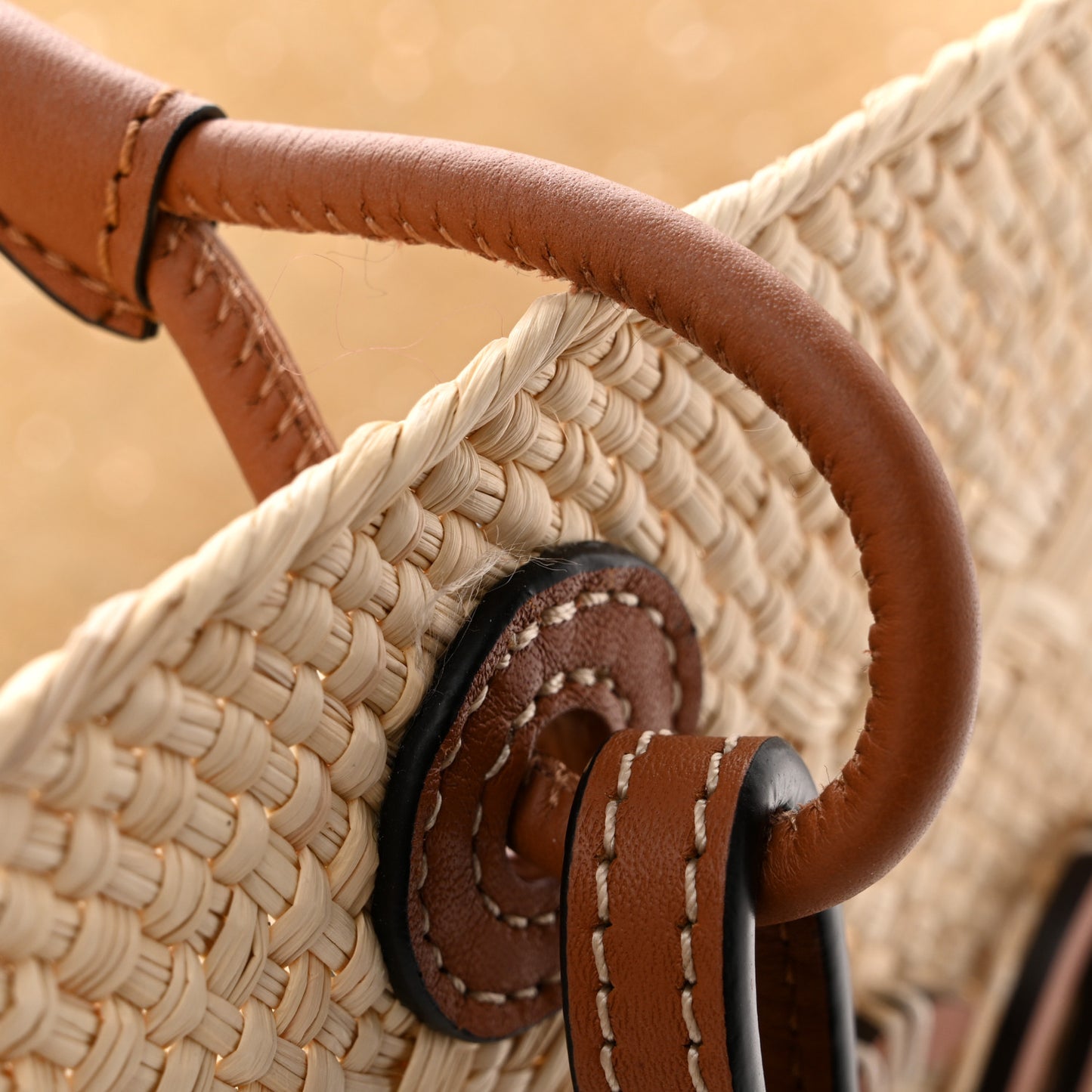 Calfskin Raffia Paulas Ibiza Medium Anagram Basket Tote Bag Natural Tan