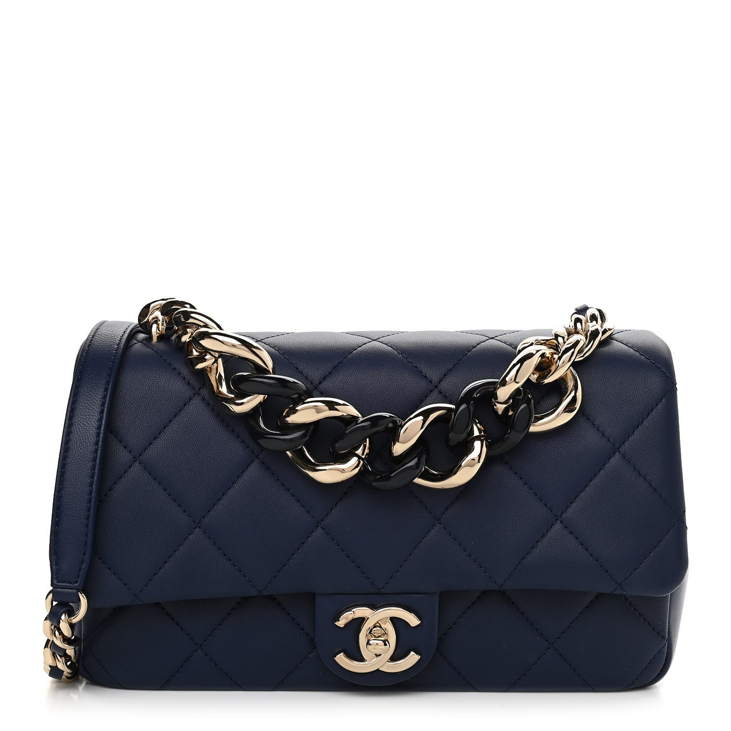 Chanel Lambskin Quilted Resin Bi-Color Chain Flap Bag Navy 1 of 11