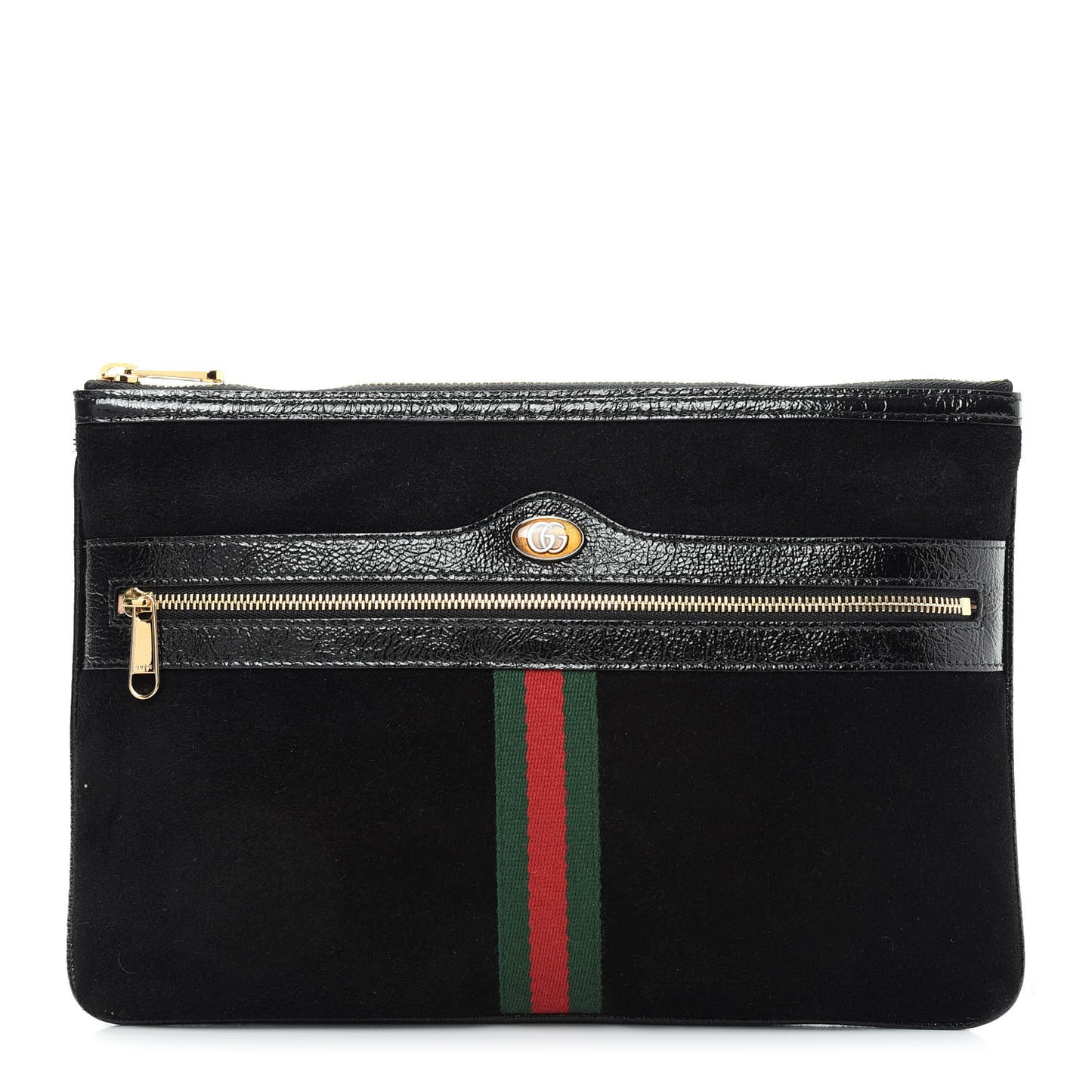 Suede Patent Large Ophidia Pouch Clutch Black