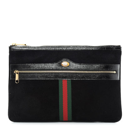 Gucci Suede Patent Large Ophidia Pouch Clutch Black 1 of 7