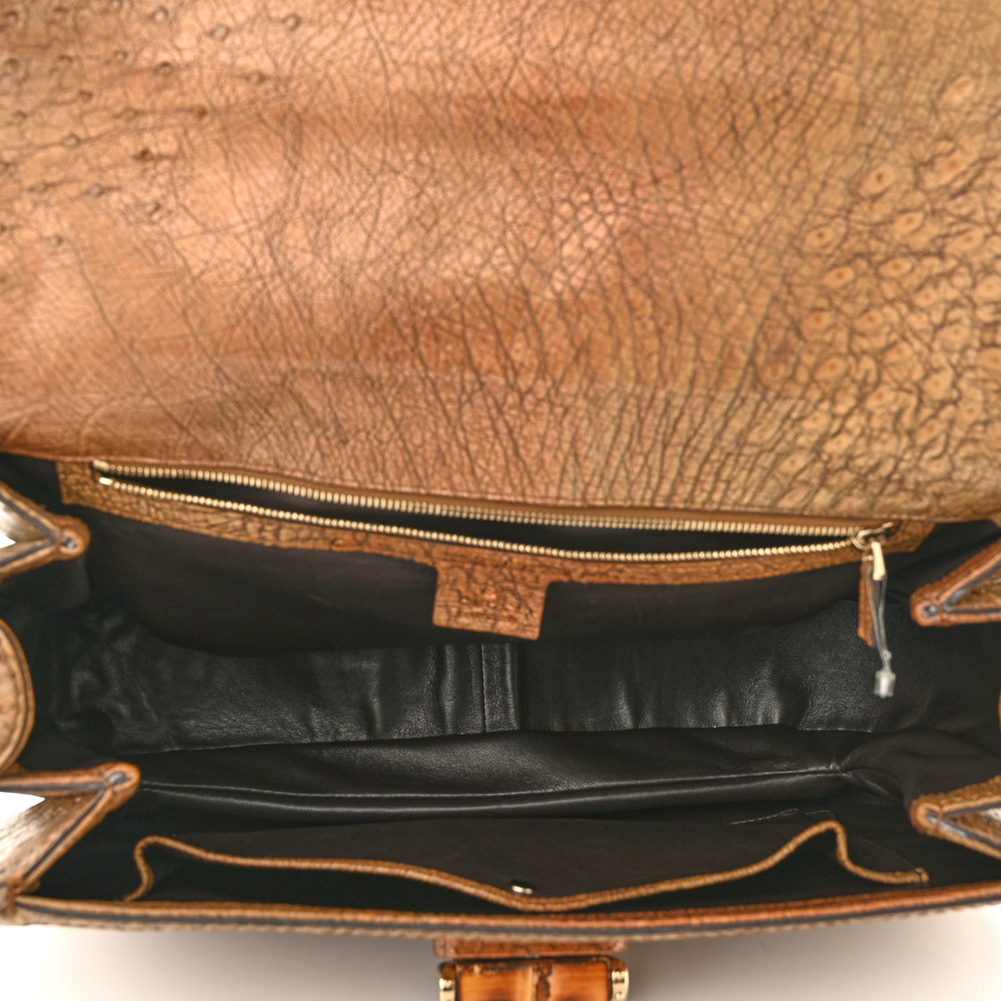 Ostrich Large New Bamboo Top Handle Bag Gold