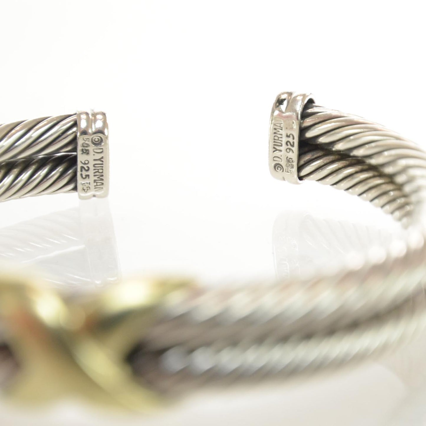 Sterling Silver 14K Yellow Gold 10mm X Double Cable Bracelet