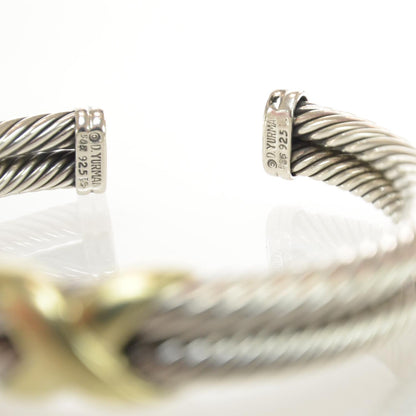 David Yurman Sterling Silver 14K Yellow Gold 10mm X Double Cable Bracelet 5 of 7
