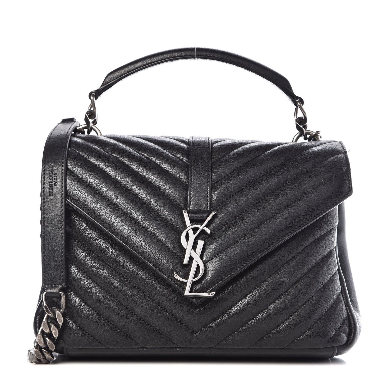 Sheepskin Matelasse Chevron Monogram Medium College Bag Black