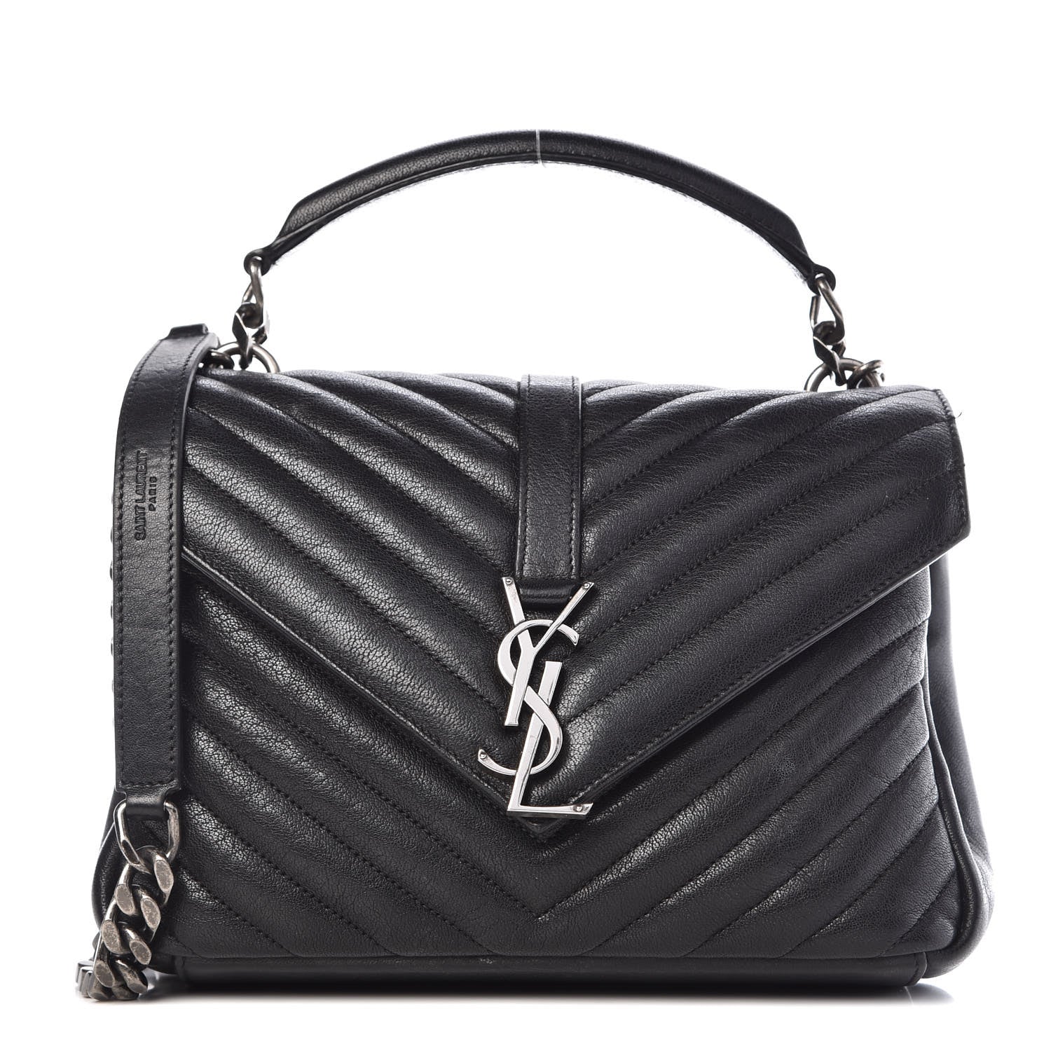 Saint Laurent Sheepskin Matelasse Chevron Monogram Medium College Bag Black 1 of 14