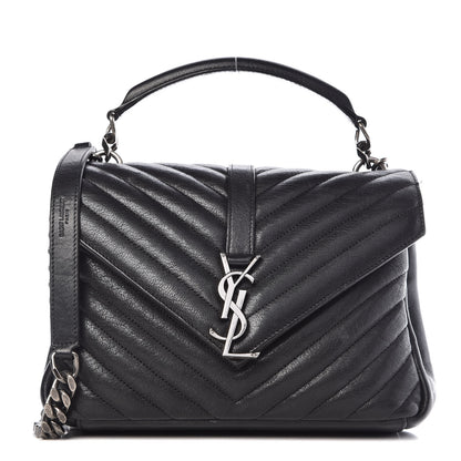 Saint Laurent Sheepskin Matelasse Chevron Monogram Medium College Bag Black 1 of 14