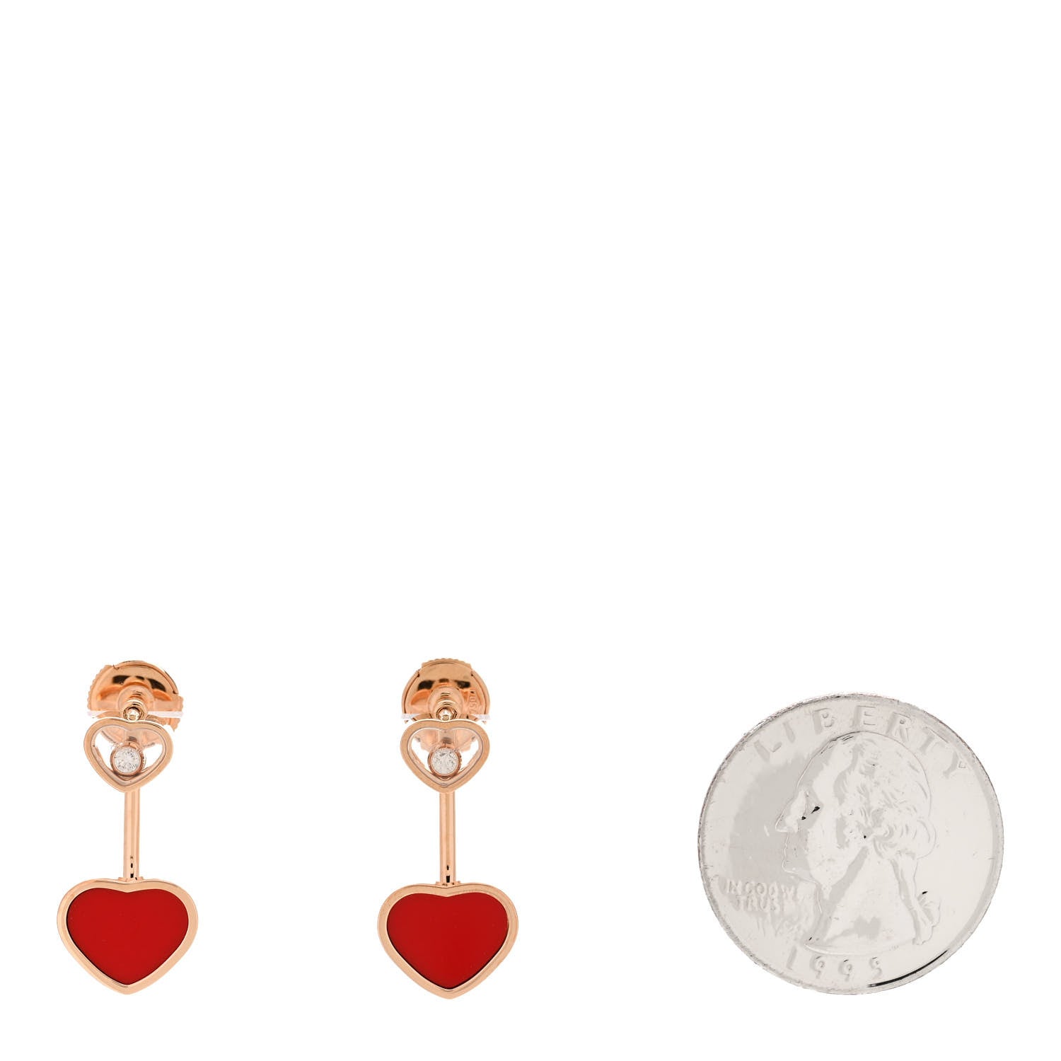 Chopard 18K Rose Gold Diamond Happy Hearts Earrings Red 2 of 5