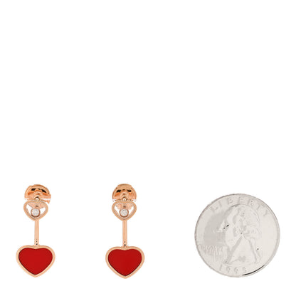 Chopard 18K Rose Gold Diamond Happy Hearts Earrings Red 2 of 5