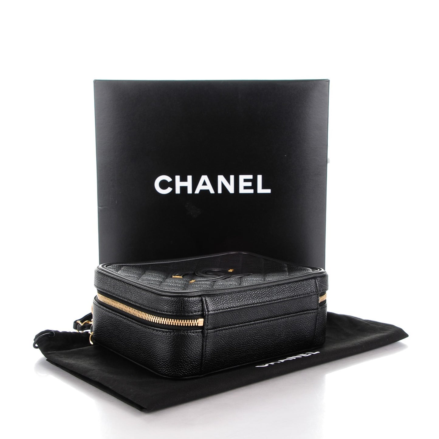 Caviar Quilted Medium CC Filigree Vanity Case Black