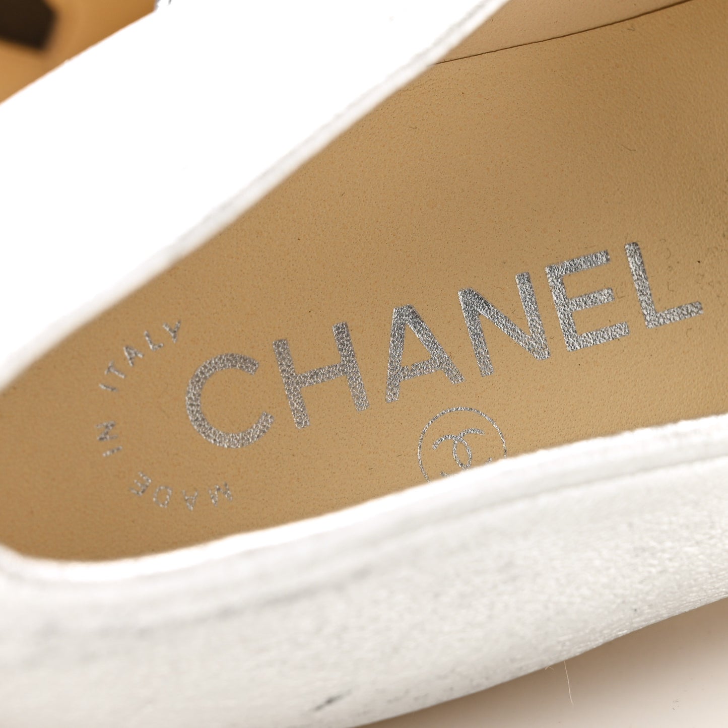 Crumpled Lambskin CC Mocassin Loafer Espadrilles 39.5 Silver