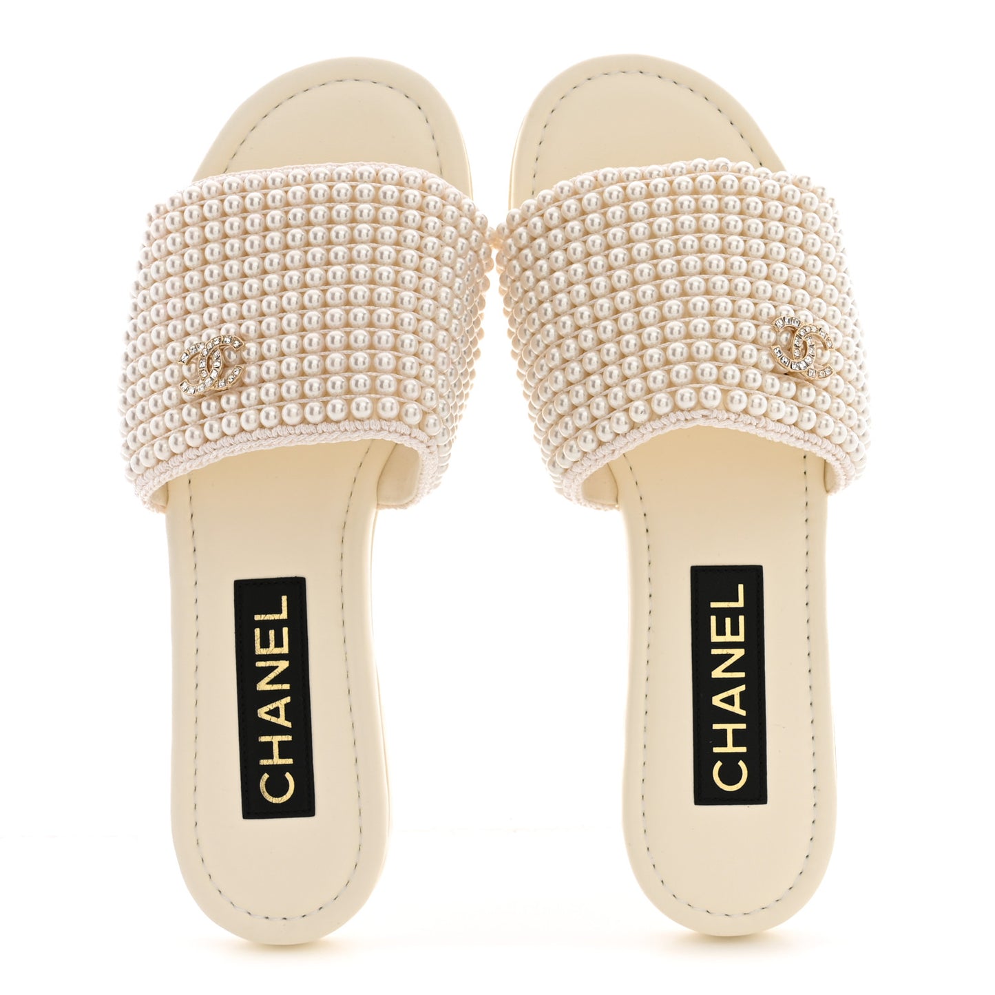 Pearl Crystal CC Mules Sandals 37.5 Ivory