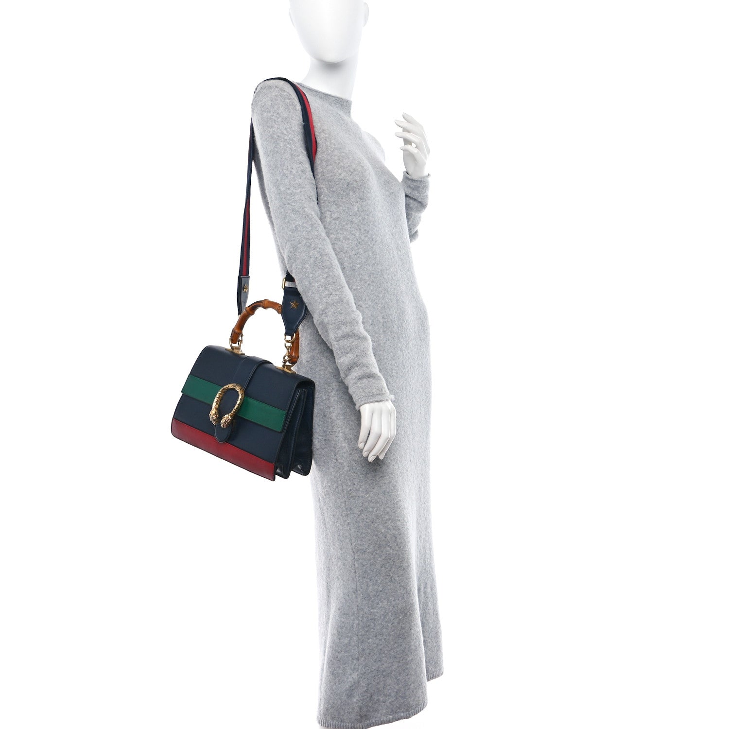 Gucci Moon Calfskin Bamboo Web Medium Dionysus Top Handle Bag Blue Emerald Hibiscus Red 2 of 20
