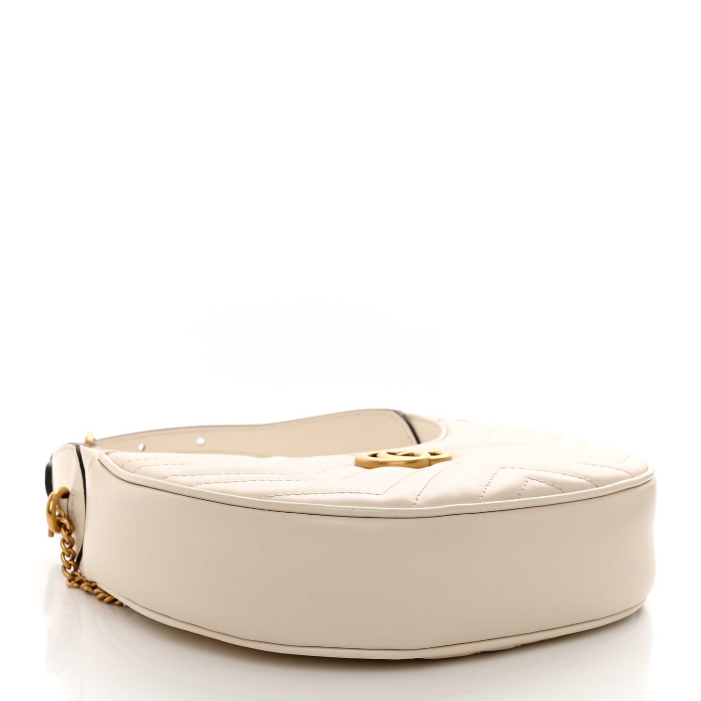 Calfskin Matelasse Chevron Mini GG Marmont Half Moon Hobo Mystic White