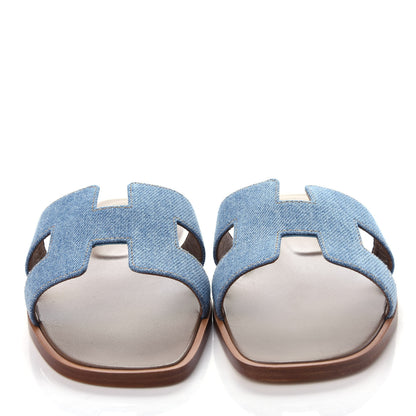 Hermes Denim Canvas Oran Sandals 37 Bleu Clair 5 of 11