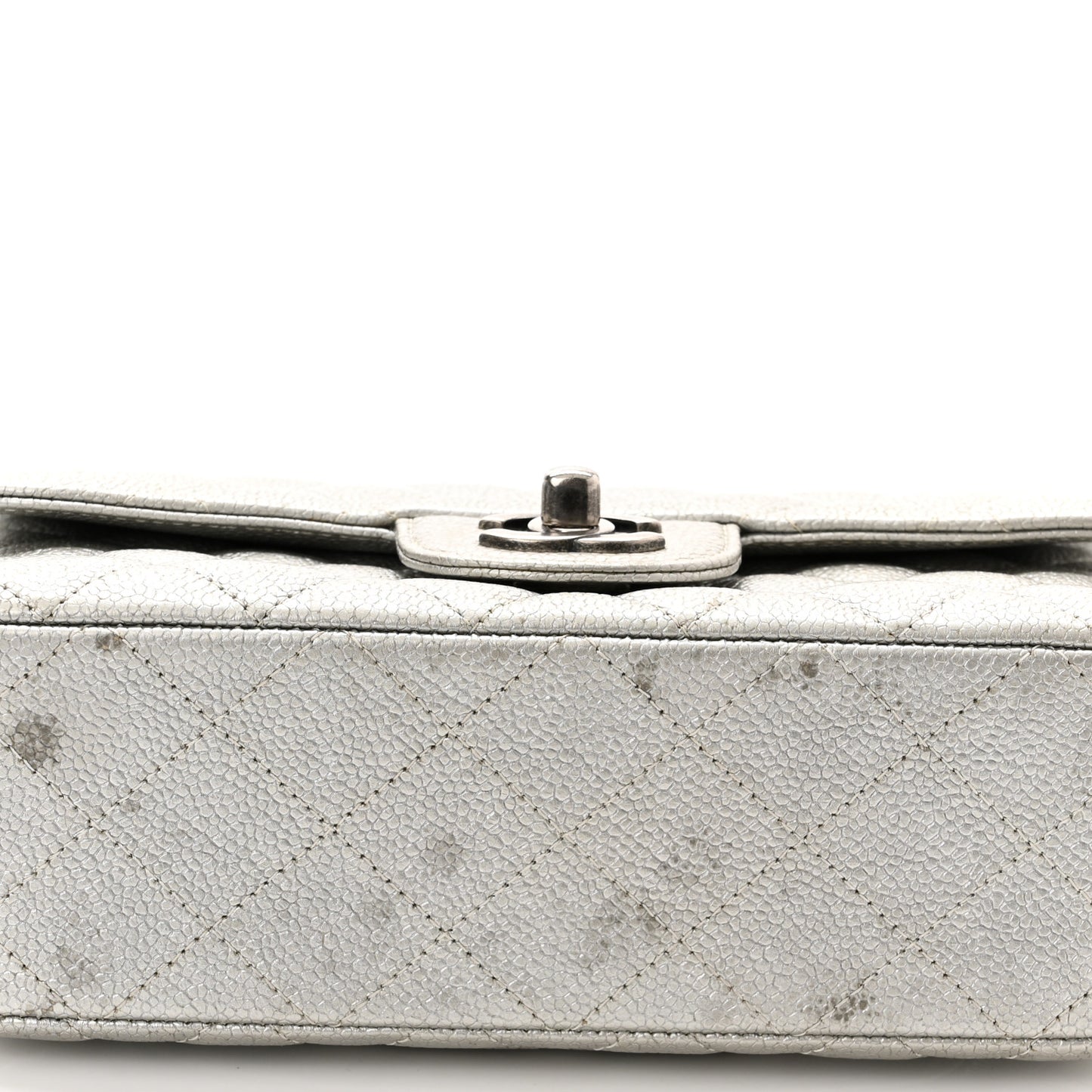 Metallic Caviar Quilted Mini Rectangular Flap Silver