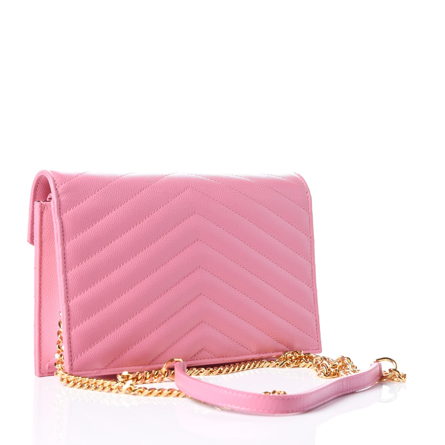 Grain De Poudre Matelasse Chevron Monogram Envelope Chain Wallet Indian Pink