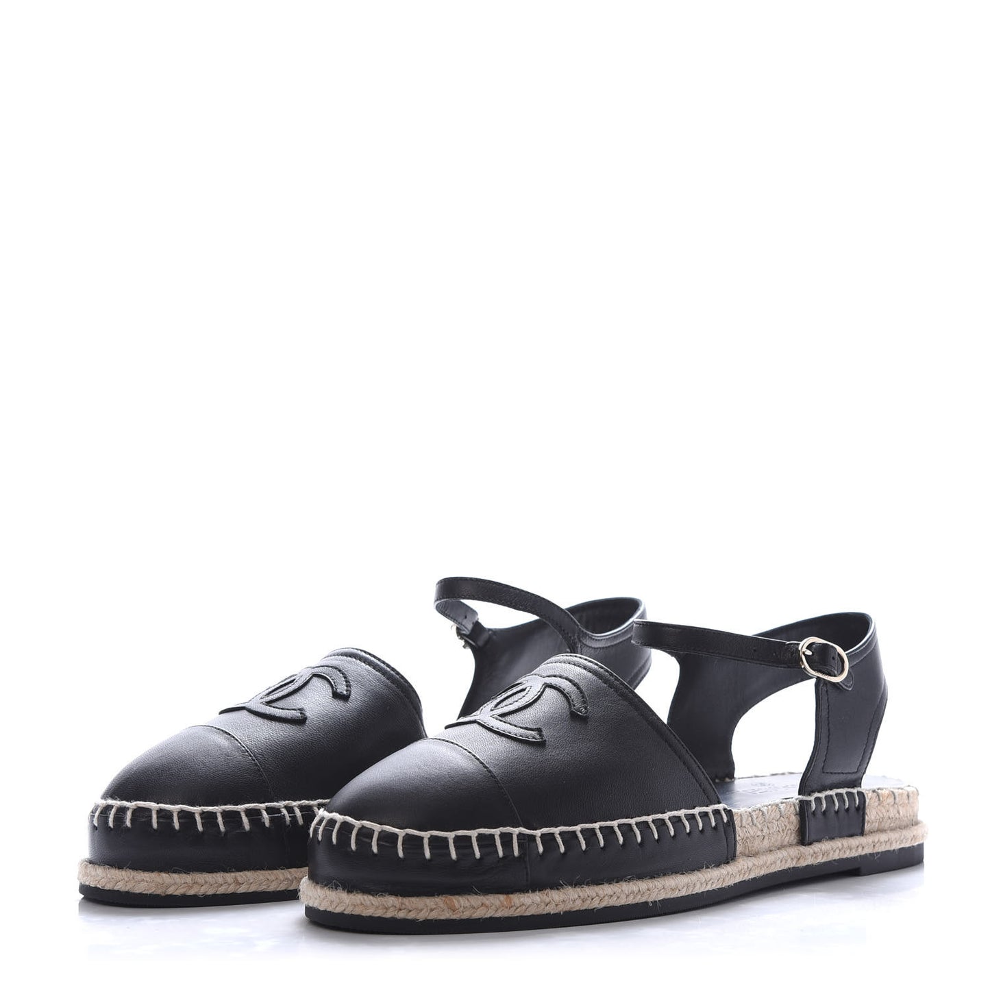 Lambskin CC Ankle Strap Espadrilles 40 Black