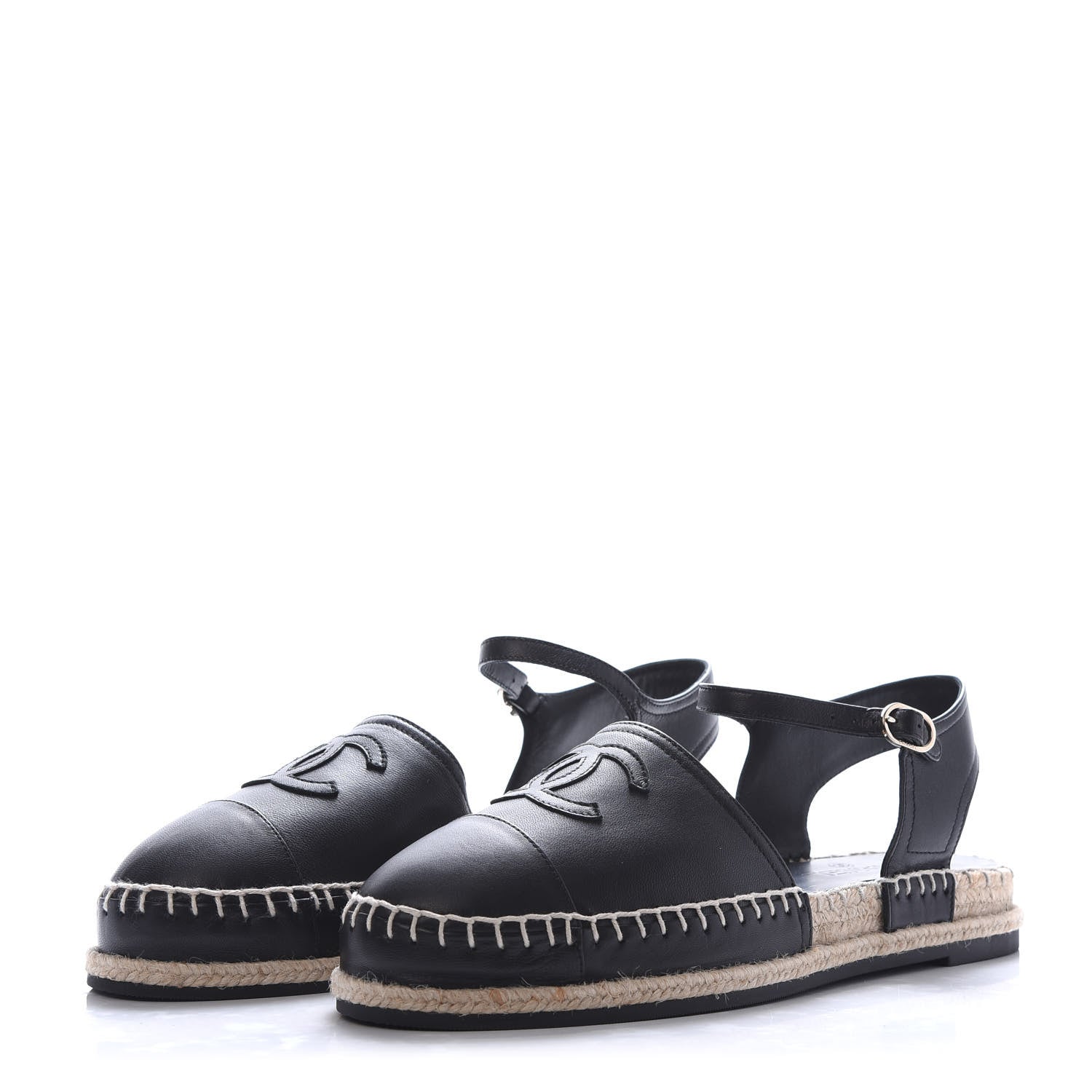 Chanel Lambskin CC Ankle Strap Espadrilles 40 Black 3 of 9