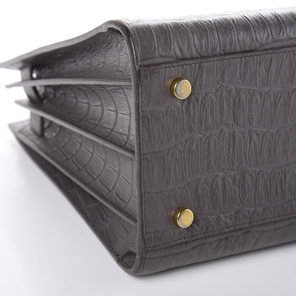 Saint Laurent Calfskin Crocodile Embossed Small Sac De Jour Fog 12 of 13