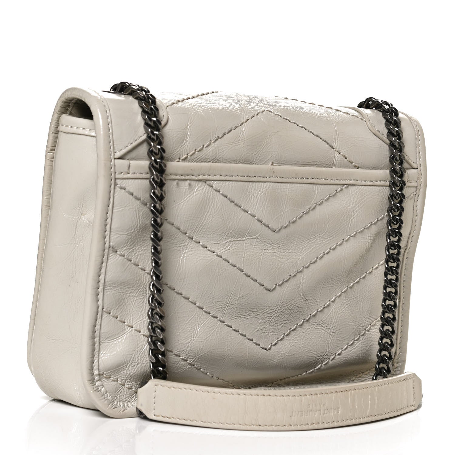Saint Laurent Crinkled Calfskin Matelasse Monogram Niki Chain Wallet Crema Soft 3 of 15