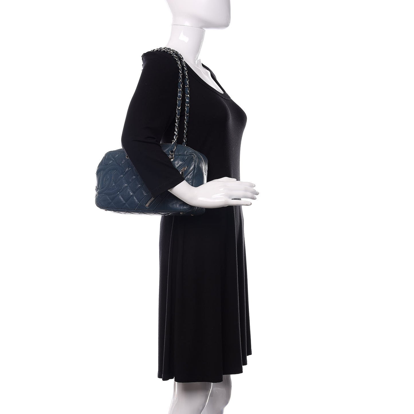 Aged Calfskin Quilted Cotton Club Bowler Blue