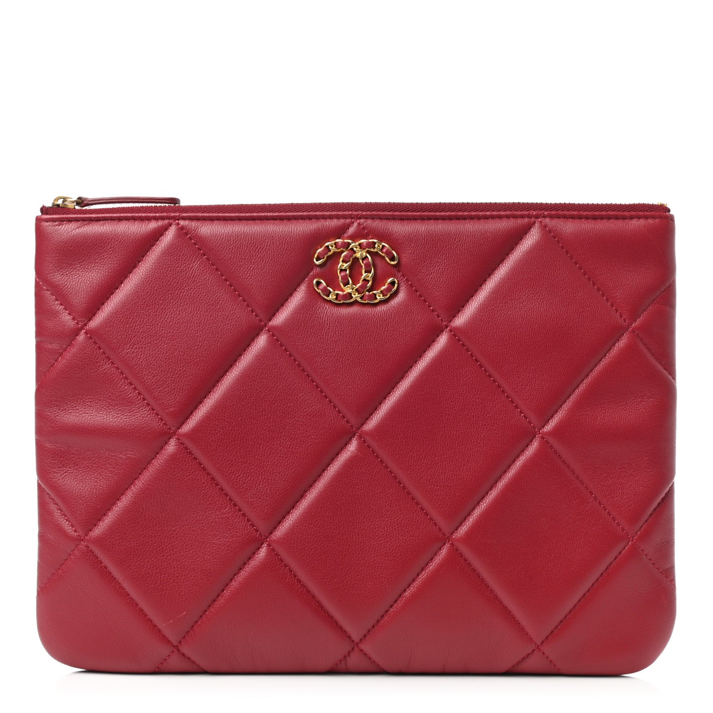 Goatskin Quilted Large Chanel 19 Pouch Red