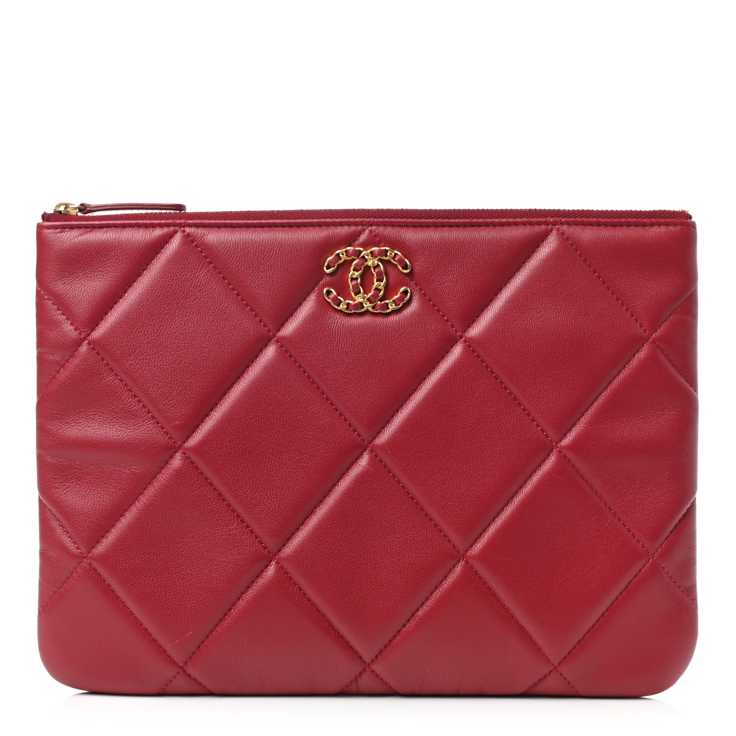 Chanel Goatskin Quilted Large Chanel 19 Pouch Red 1 of 8