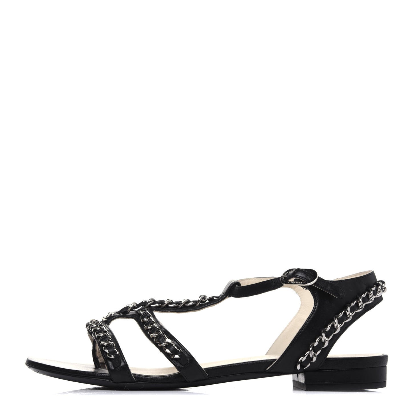 Lambskin CC Chain Sandals 36 Black