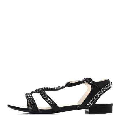 Chanel Lambskin CC Chain Sandals 36 Black 1 of 17