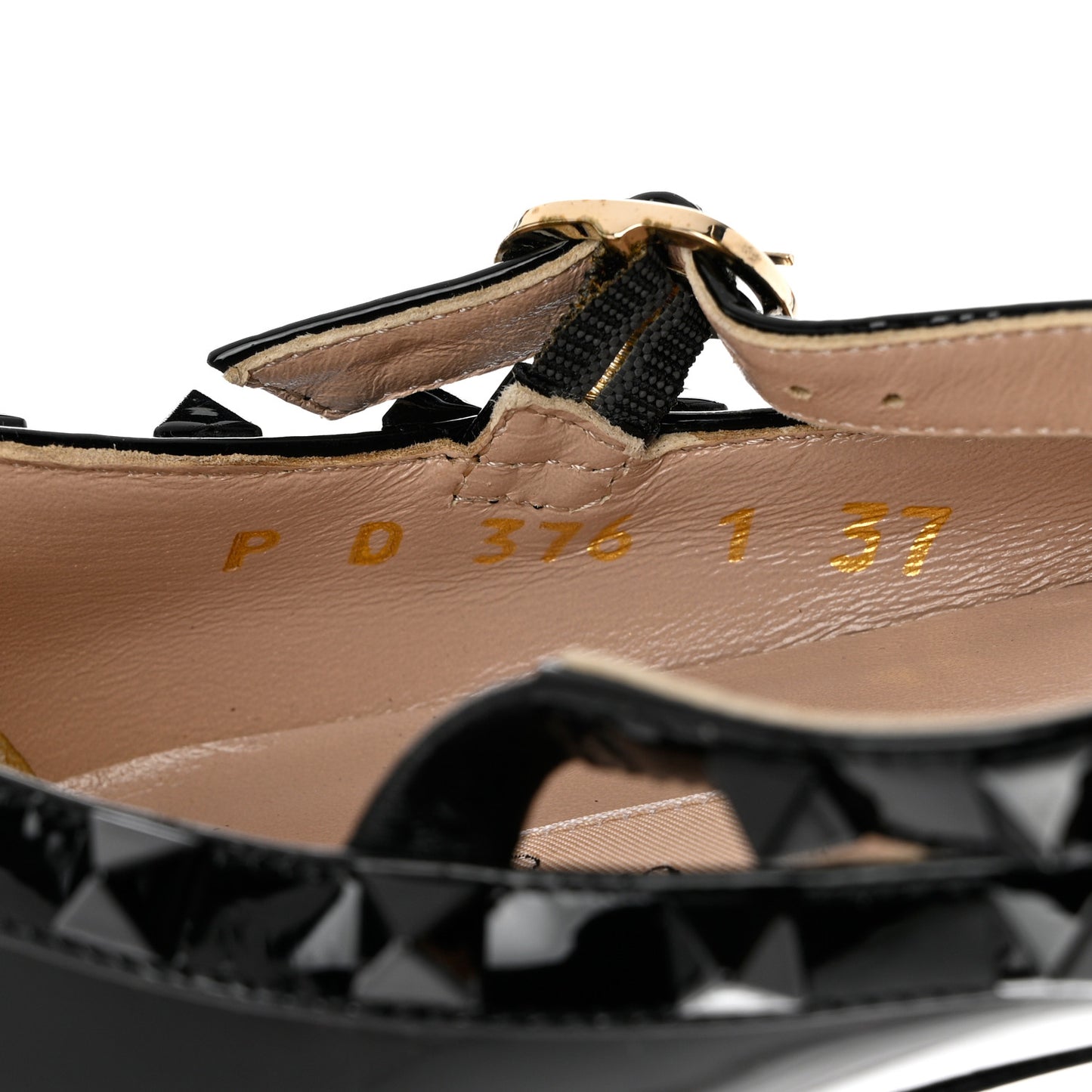 Patent Monochrome Rockstud Cage Ballerina Flats 37 Black